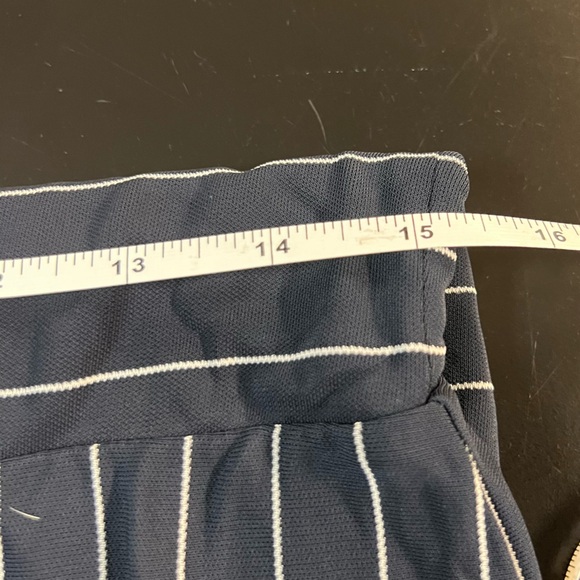 Armani Exchange Size Large Pants Fold Over Waist Wide Leg Navy Blue Stripped New - Picture 3 of 13